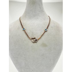 Bronz Çift Kalpli Nazar Boncuklu Kolye